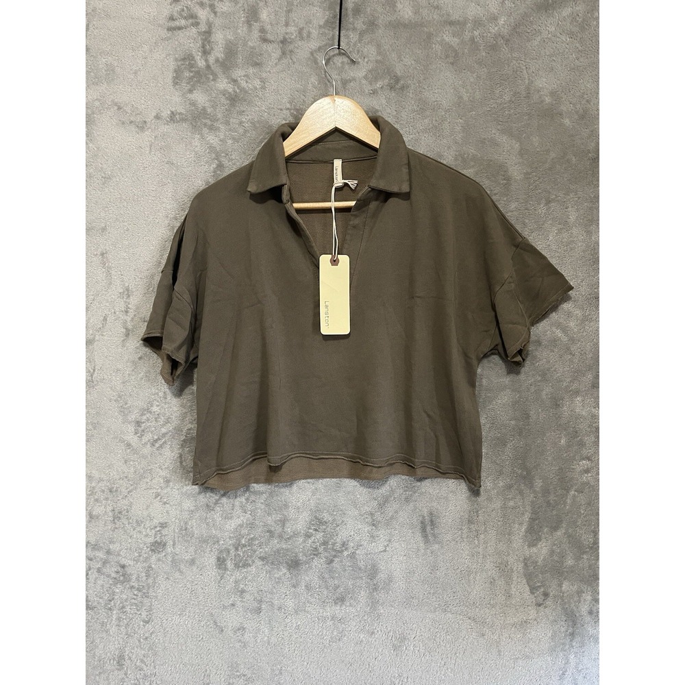 NWT'S Lanston Crop Top Sweatshirt Lightweight Small Raw Hem Green - Picture 2 of 8